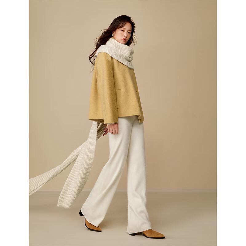 Yinman Women's Pure Merino Wool Loose Fit Double-faced Short Coat