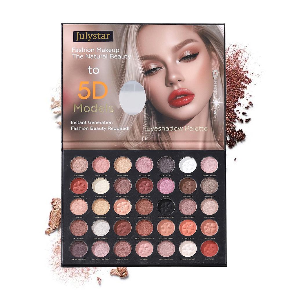 JULYSTAR 35 Colors Eyeshadow Palette - Matte Shimmer Glitter Nude Warm Earth Tones, High Pigmented Waterproof Flower Embossed Makeup Palette