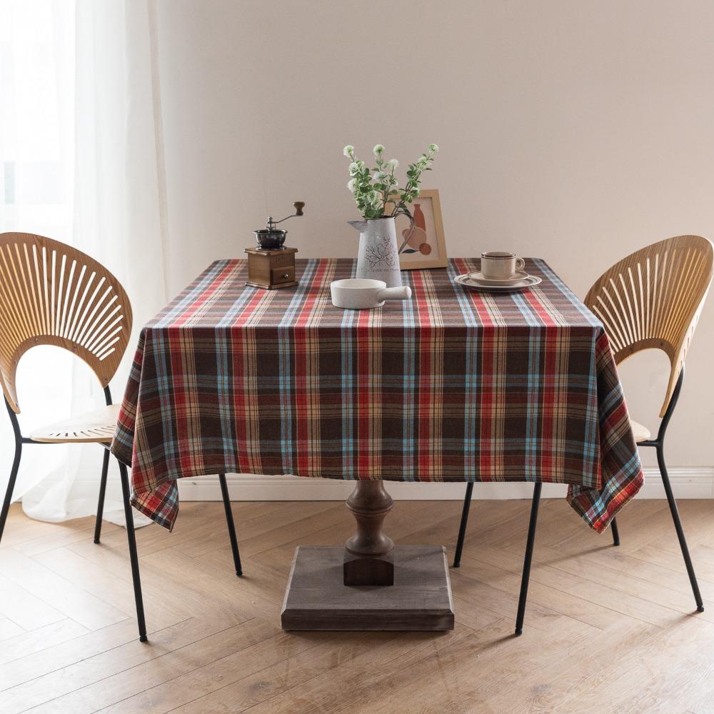 Christmas Plaid Tablecloth Square Mahjong Cover Cotton Linen Simple Table Decor