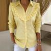 Women Shirt Lapel Long Sleeve Ruffle Decor Shirt Tops Pure Color Loose Fit Buttons Placket Casual Shirt Work Party Vacation Wear