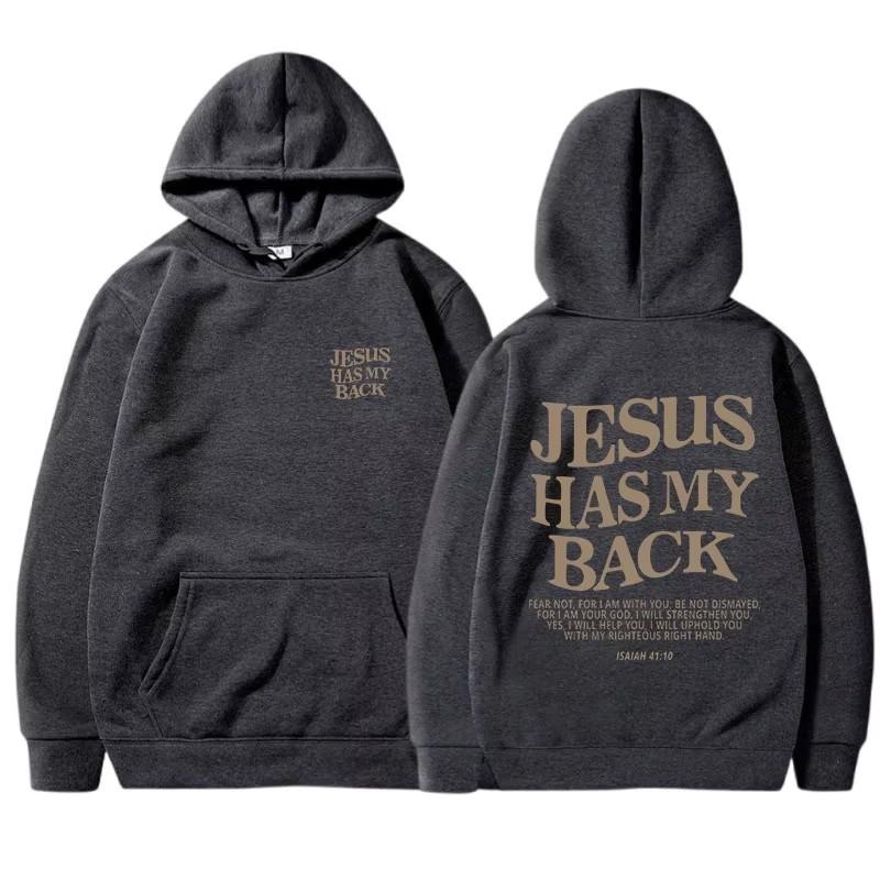 

JESUS ​​HAS MY BACK жіночий багатофункціональний повсякденний одноколірний вільний світшот з капюшоном і принтом спереду та ззаду M темно-сірий