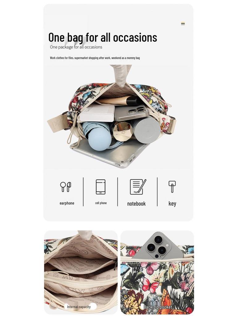 2025 Women's Large Capacity Multi-Compartment National Tide Print Fashion Crossbody Bag for Travel