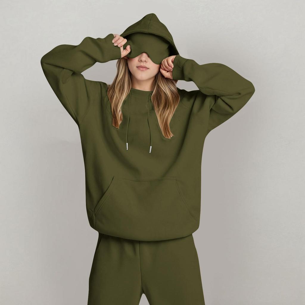 Unisex Hooded Sweatshirt With Built-in Eye Mask, Casual Long Sleeved, Solid Color Sports Pullover, Loose Fit Sweatshirt