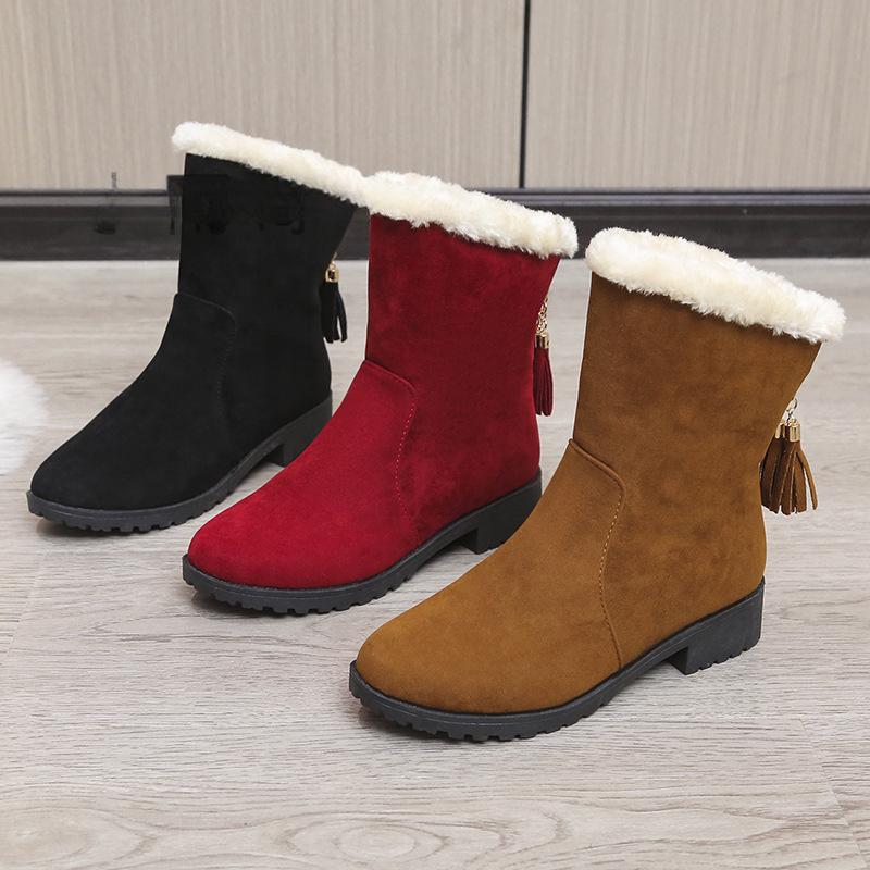 Suede Short Boots Women's Autumn and Winter Short Tube Cotton Boots Flat Round Toe Boots Snow Boots