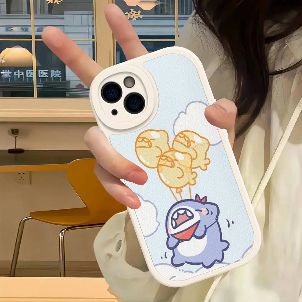 Cute anime Shark Leather Phone Case For iPhone 16 15 14 17 Pro Max 11 12 Mini Plus Soft Shell