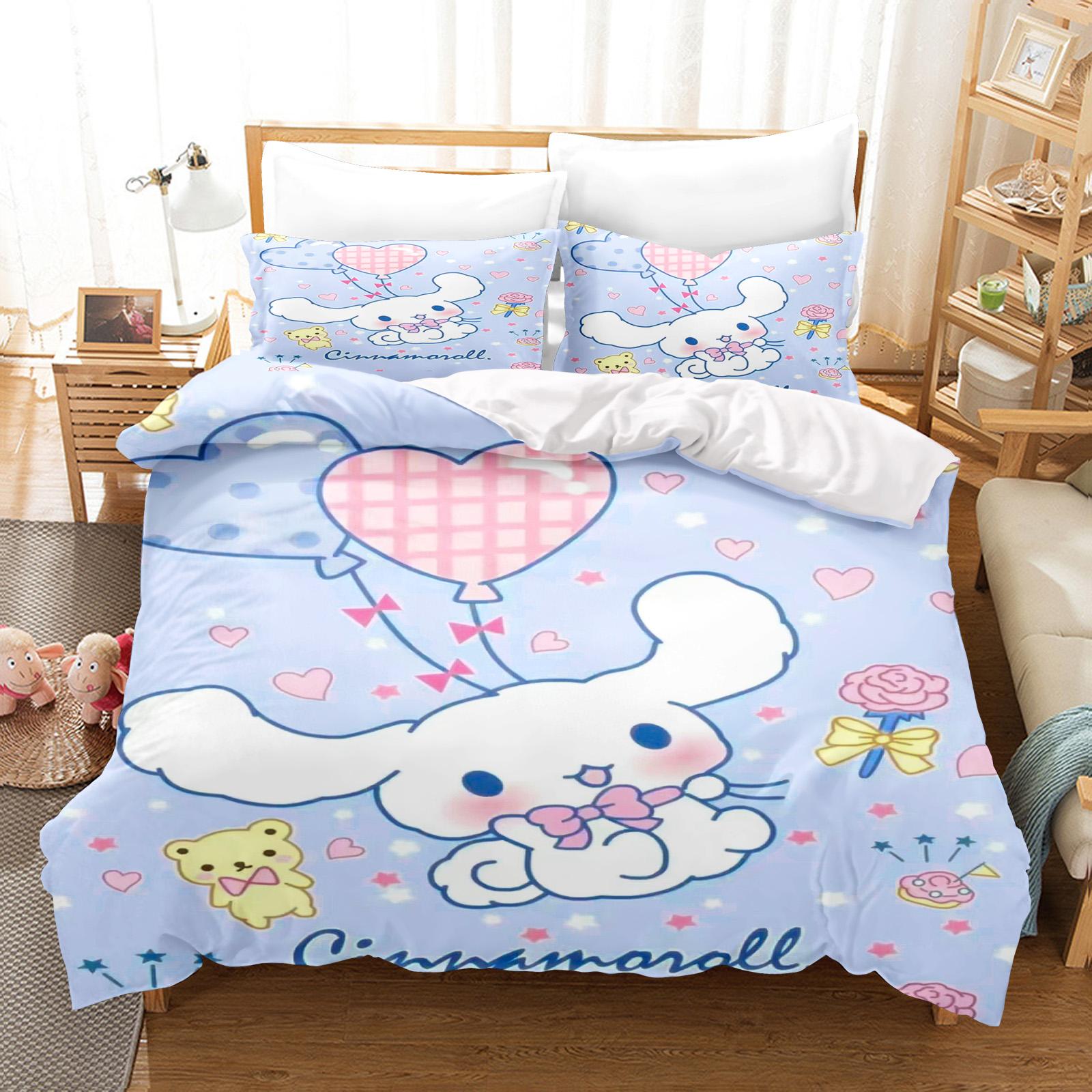 

Постільна білизна Cinnamoroll Розмір Queen Дитячий комплект постільної білизни Комплект постільної білизни Комплекти Twin Милий принт Мультяшний покривало для ковдри 220*240cm 3pcs