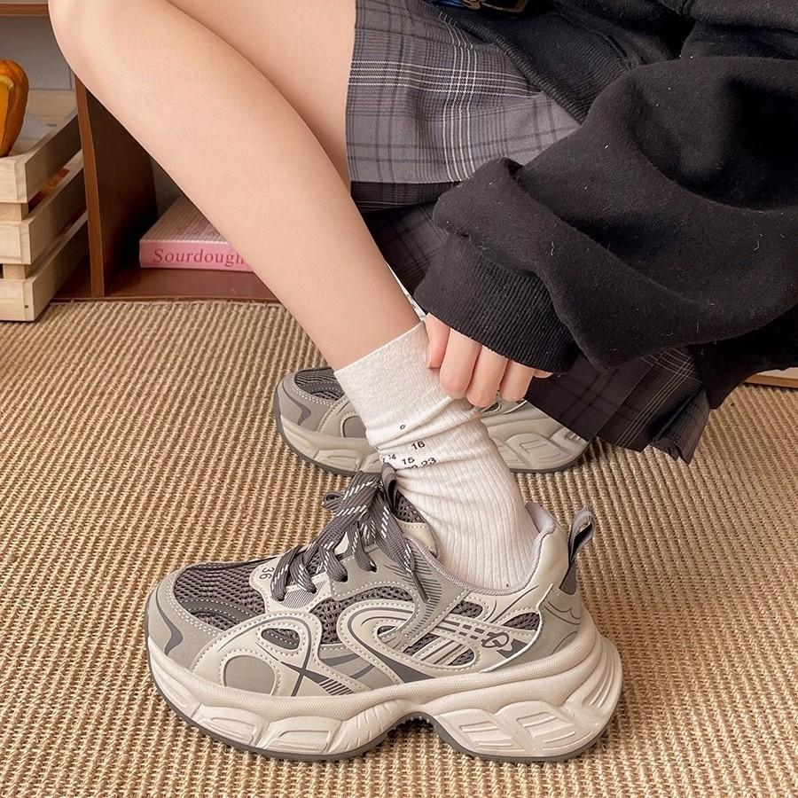 Platform dad shoes women's spring 2025 new versatile retro heightening casual mesh breathable sneakers