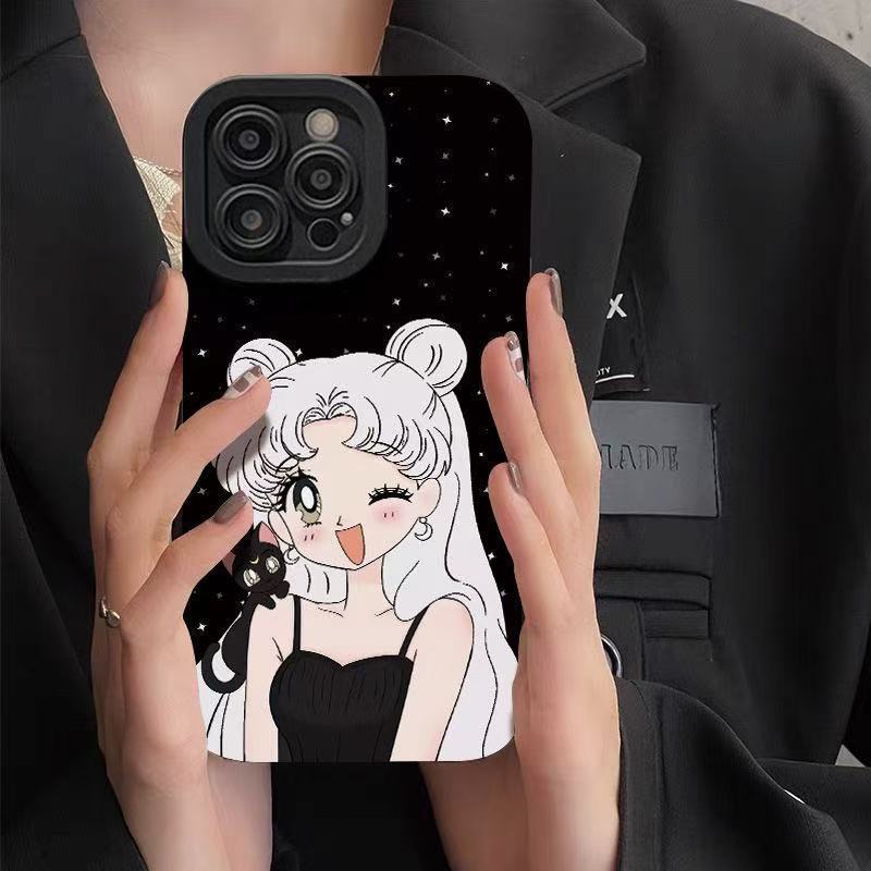 Black cat beautiful girl applies to Apple 15/16promax mobile phone case iPhone 14 pupil eyes 13 matte 12 animation