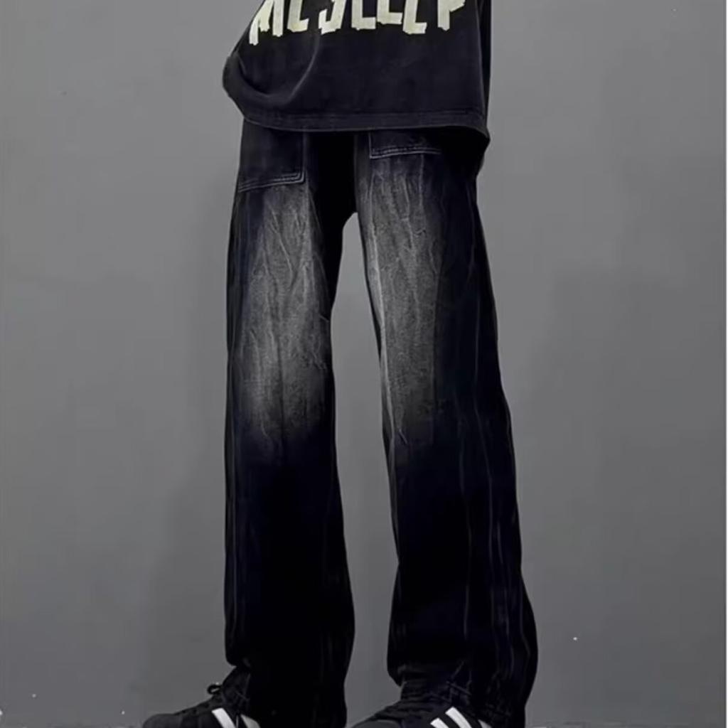 Jeans Men's Autumn American Retro High Street Wide Leg Pants Spring and Autumn Design Loose Straight Pants Men's