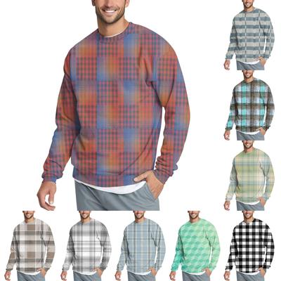 Herren Casual Fashion Bequemes kariertes Pullover-Sweatshirt mit Rundhalsausschnitt