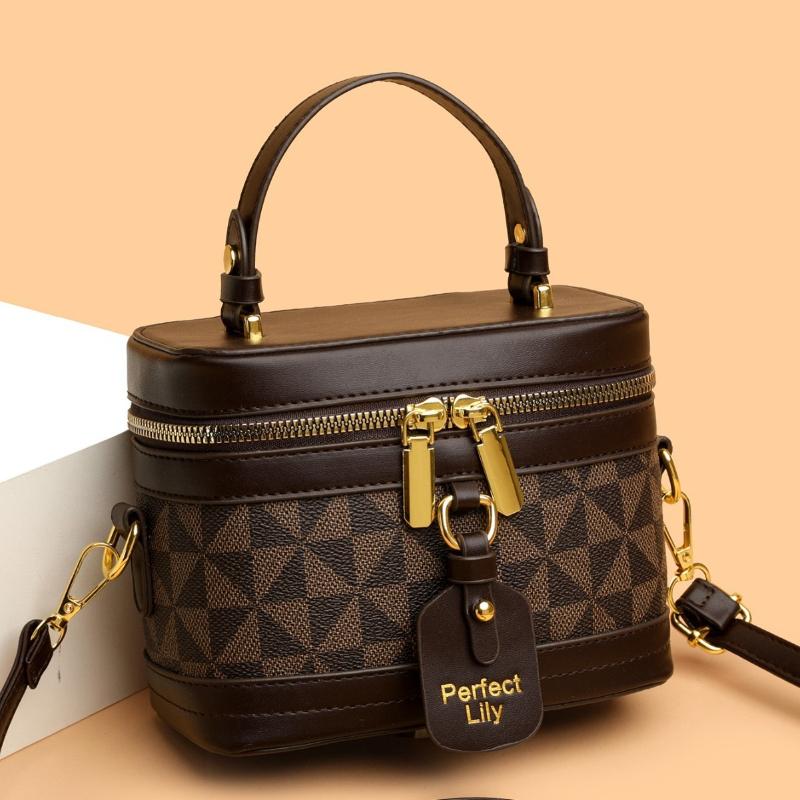 Vintage Geometric Jacquard Box Crossbody Bag, Mini Top Handle Cosmetic Purse with Detachable Strap ,women Fashion Shoulder Bags