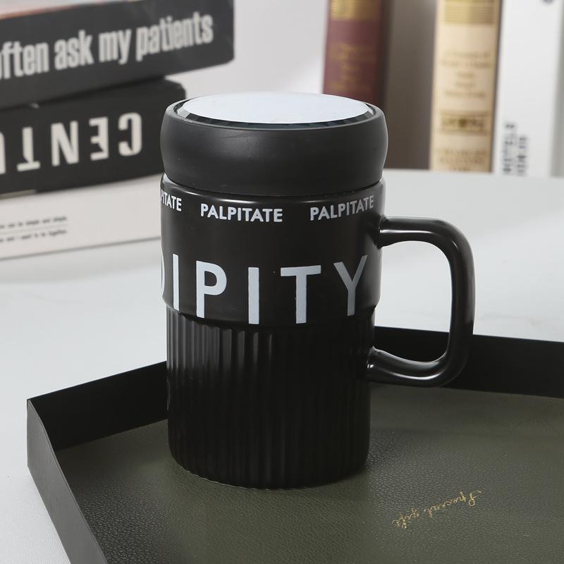 

Light Luxury Nordic Style Black and White English Mirror Cup Personalized Ceramic Office Drinking Cup Souvenir Home Mug 420ml