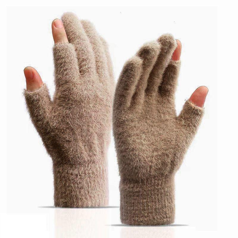 1Pair Black Gray Men & Women Winter Warm Fingerless Gloves For Writing And Touch Screen Use Casual Outings Riding Gloves