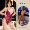 Sexy Lace Suspender Deep V Sex Underwear Lace-Up Perspective Hollow Mesh Onesie