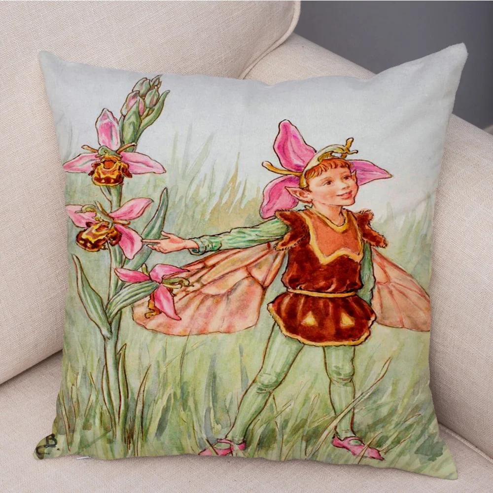 Lovely Color Cartoon Flower Girl Soft Cushion Set Fairy Tale World Elf Decoration Living Room Bedroom Sofa Home 45*45cm