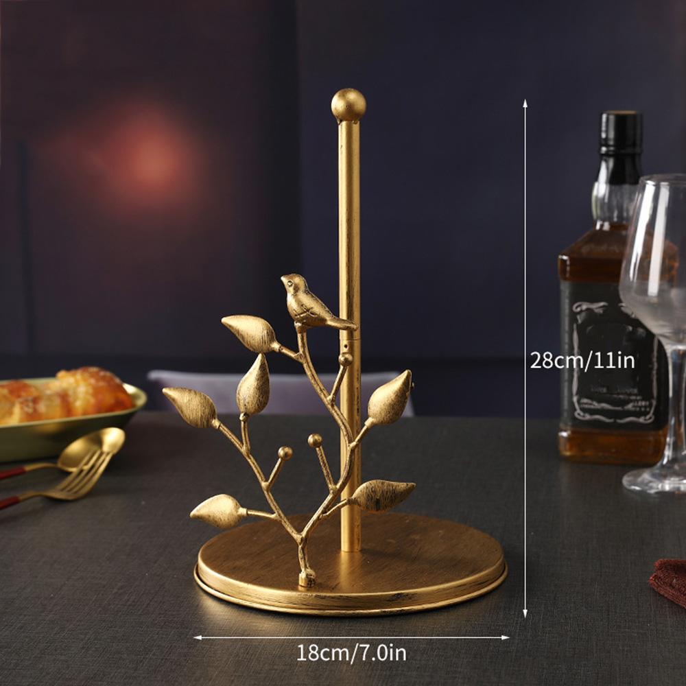 Luxury Kitchen Vertical Tissue Holder Multi Functional Metal Paper Roll Holder Ginkgo/Rose Shaped Art Retro Tissue Storage Rack
