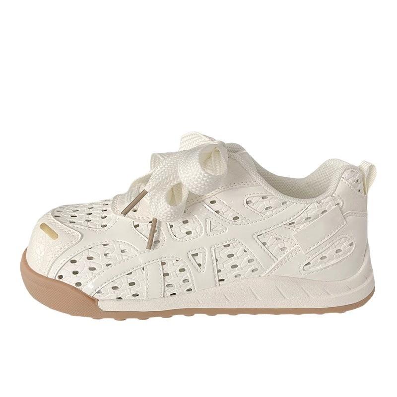 Ugly Cute Hollow Platform White Shoes Women's Summer New Niche Breathable Woven Sports Shoes