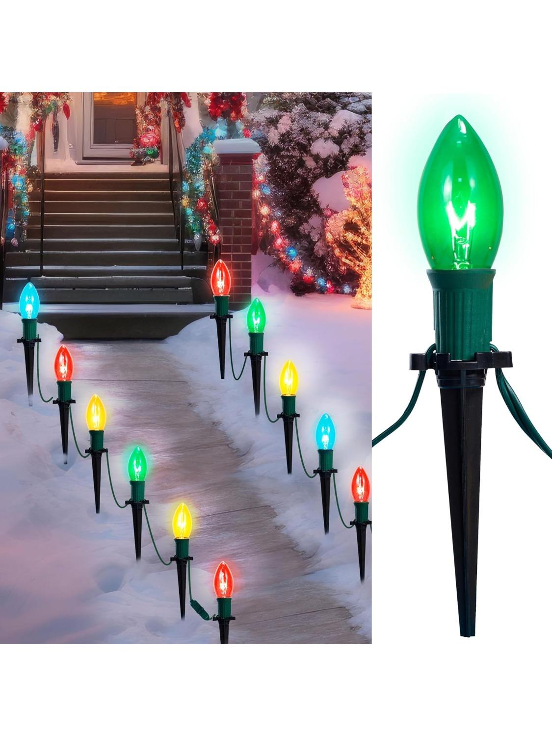 

JOYFY C9 Christmas Pathway Marker String Lights 30.75ft 24 Outdoor Multicolor with Stakes for Holiday Waterproof Outside Garden