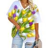 Women's Flower Print Short-sleeved Fashion Versatile Top Casual Loose T-shirt V-neck Comfortable T-Shirts Women’s