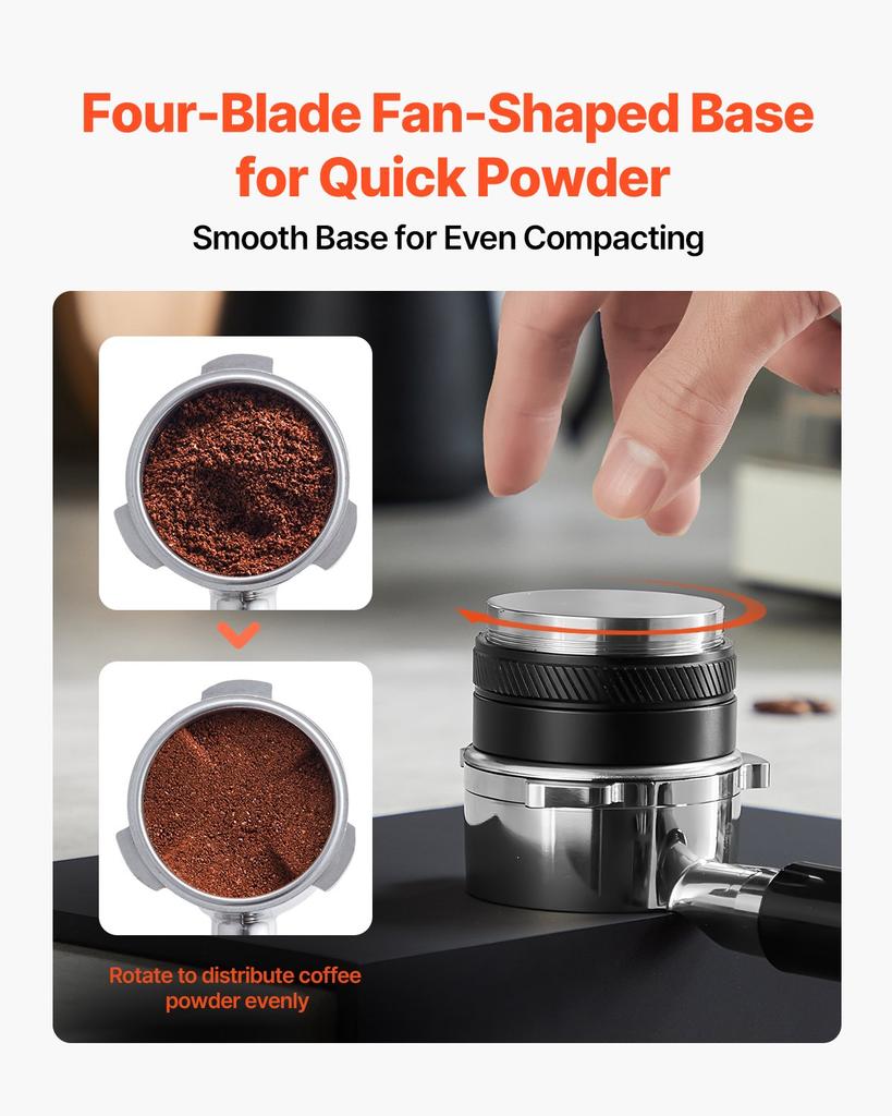 VEVOR Coffee Distributor 53mm, 2-in-1 Adjustable Espresso Distributor with Fan-Shaped Base