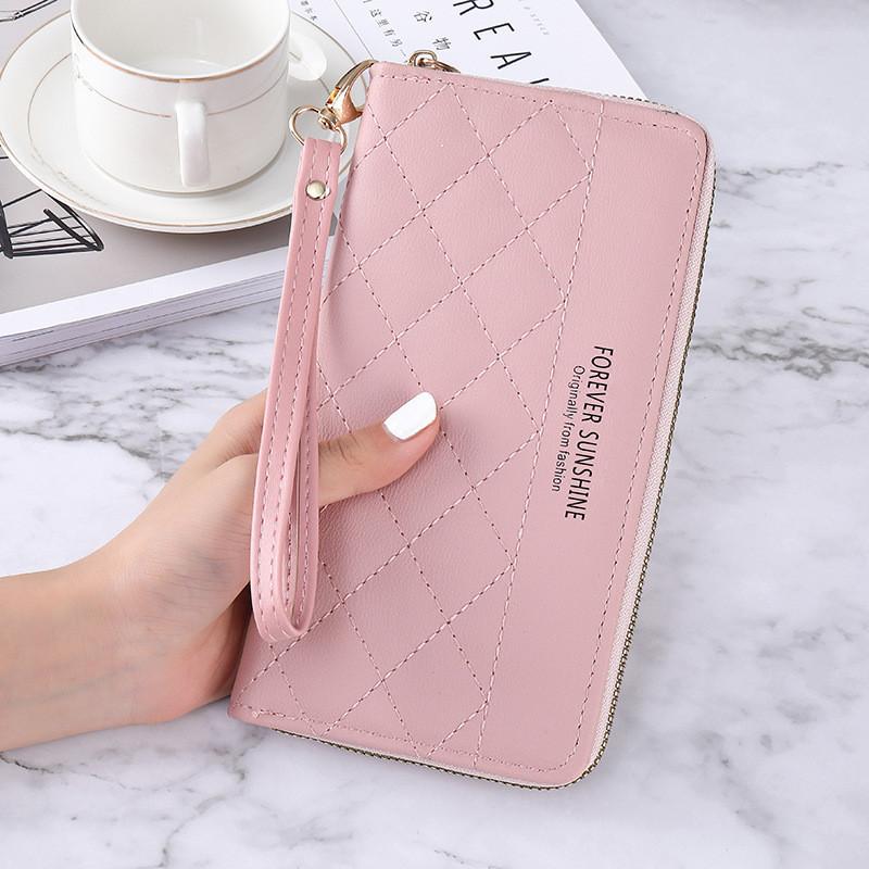 New Korean Style Lady Long Zipper Wallet Solid Color Simple Diamond Card Holder Large Capacity Hand Clutch Bag
