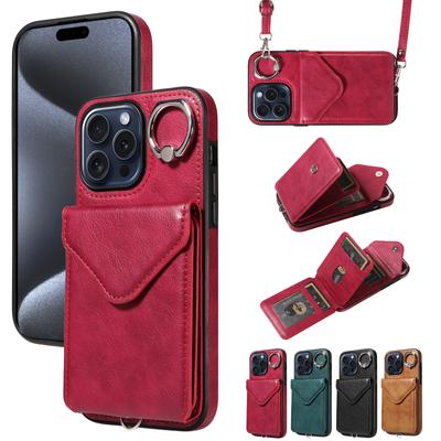Shoulder Bag Design Ring Bracket Vertical Opening Wallet Card Slot Phone Case for iPhone XS,XR,XS Max, iPhone 7,8,7Plus,11,11Pro,11Pro,12,13,14,15...