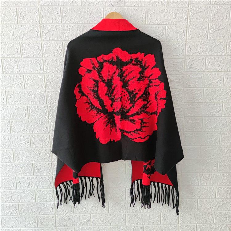 Poncho femeie 2022 toamnă și iarnă imitație de cașmir bujor eșarfă cu franjuri pe două fețe calde mâneci lungi șal pelerina top feminin