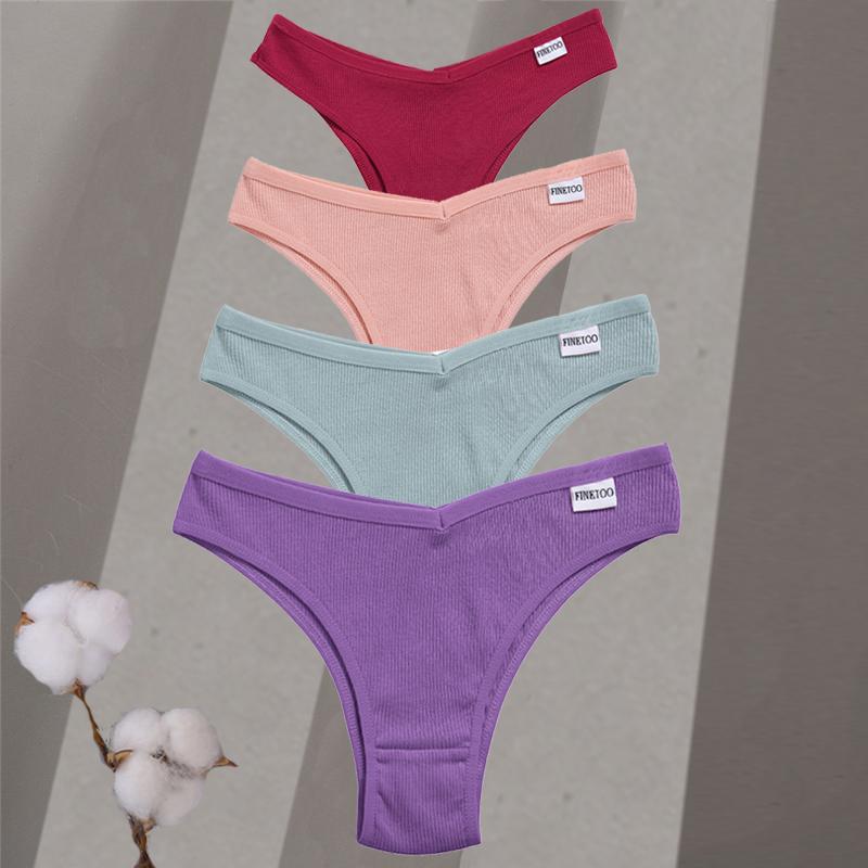

4Pcs/Set Women Cotton Lingerie Female Sexy Low Waist Panties M-XL Underwear Thongs 10 Solid Color Bikini Girls Intimates Briefs M&SET