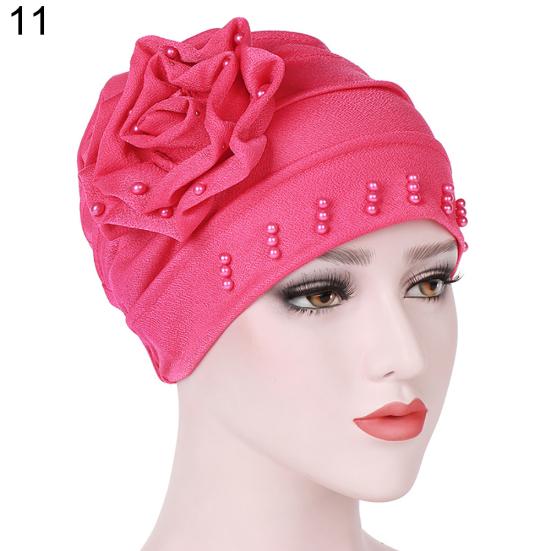 Fashion Flower Floral Beads Women Head Wrap Hat Head Protective Cover Case Gift