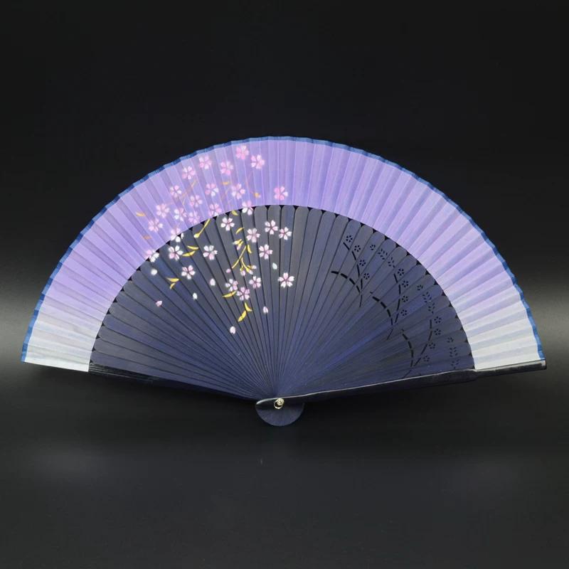 Mengyilian Chinese Style Cherry Blossom Fan Black Cheongsam Han Dynasty Archaic Folding Fan Dance Bamboo Foldable Japanese Style Chinese Folding Fan