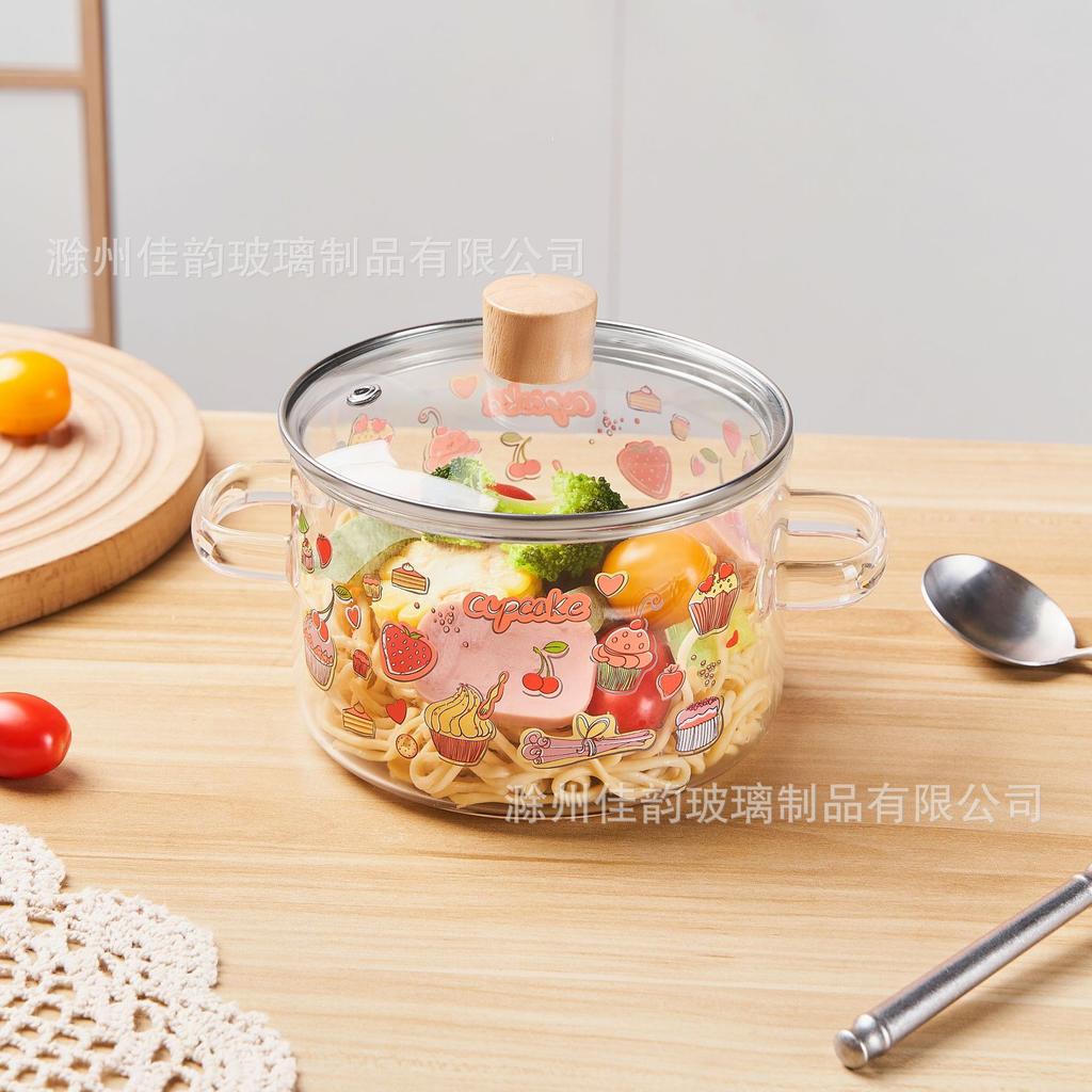 1.6L High Borosilicate Glass Pot, Clear Vertical Striped Cooking Pot, Double Handle Stovetop Pot for Soup Noodle Stew, Microwave & Cooker Safe
