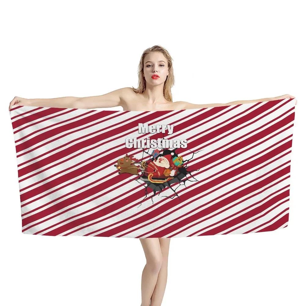 Christmas Gifts For Couple Bathroom Beach Towel Cute Santa Claus Design Women Swimming Fitness Exercise Yoga Mat Quick Dry Towel