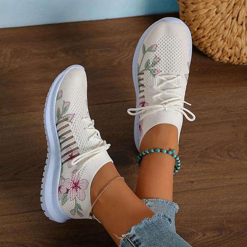 Fashion Breathable Knitted Casual Sneakers for Women Lightweight Soft Sole Slip On Walking Shoes Woman Plus Size Fashion Printed Flats