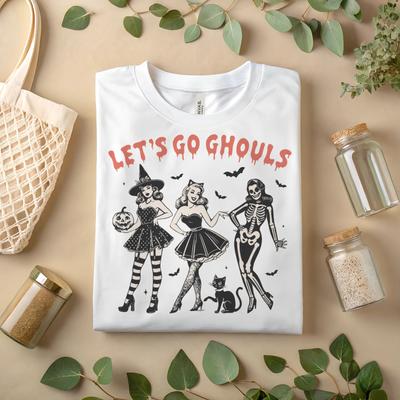 Let’s Go Ghouls Halloween T-Shirt – Retro Spooky Girl Graphic Tee A290