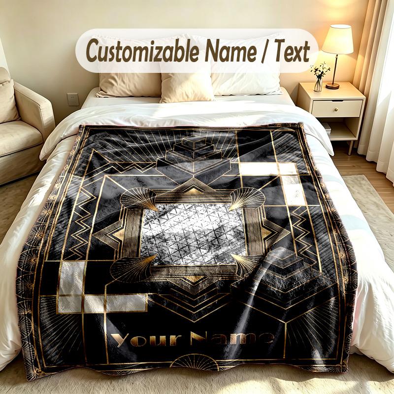 Art Deco Theme Custom Blanket Personalized Name & Text Customized Soft Warm Throw Blanket Home Decor
