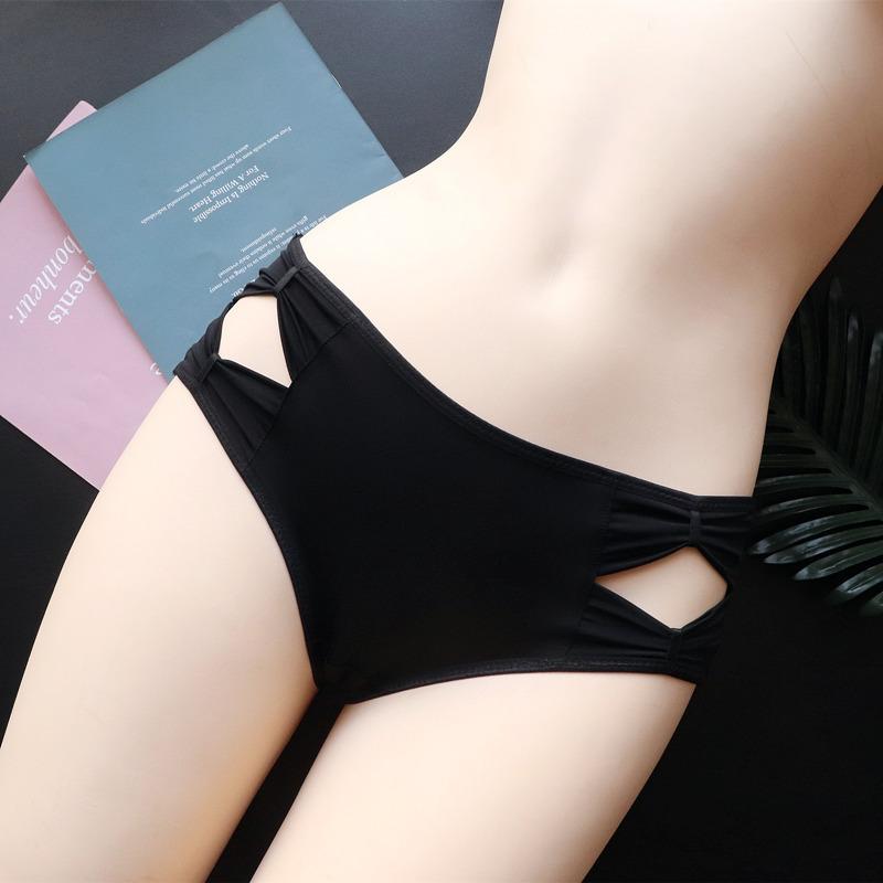 Bow Cutout Mid-waist Panties Women's Ice Silk Underwear Lift Hip Comfort Briefs for Women