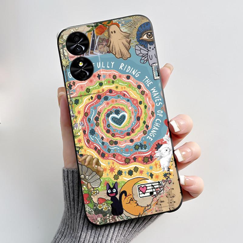 Hülle für TCL 40 Nxtpaper 4G / TCL 50 SE Handyhülle Ästhetisch Niedliche Katze Astronaut Schwarz Weiche Silikonhülle Stoßfeste Rückabdeckung