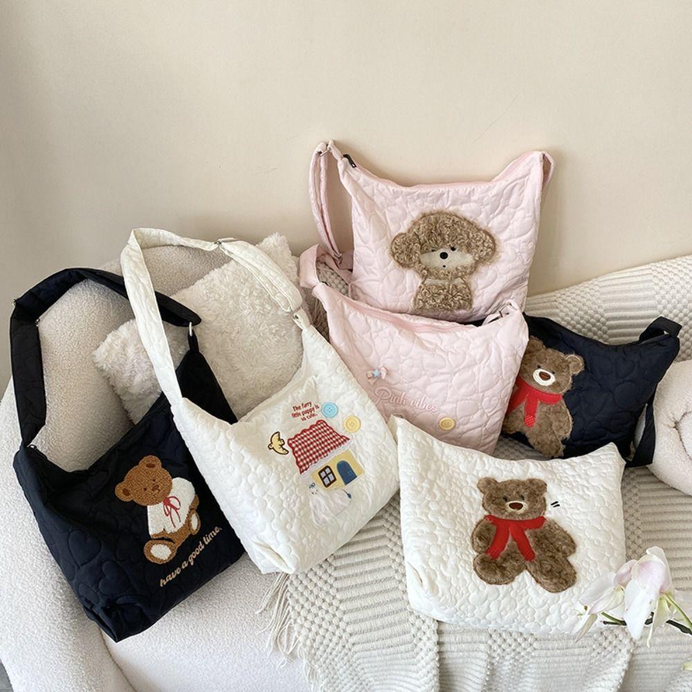 

Korean Style Cotton Padded Crossbody Bag Embroidery Bear Puffy Handbag Ladies Style4