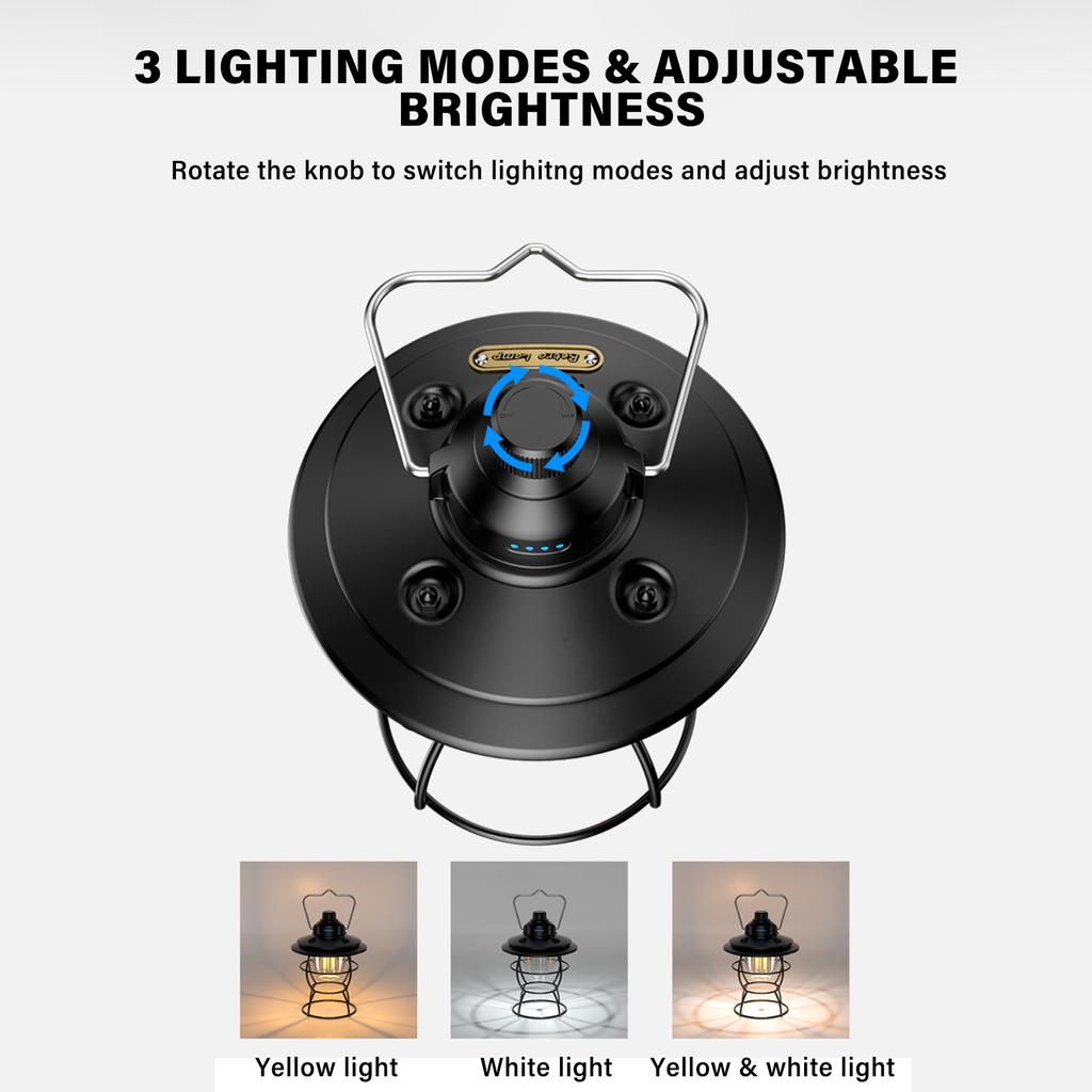 Venkovní kempingová lucerna USB nabíjení nouzového napájení Displej baterie Vodotěsné 3 osvětlení