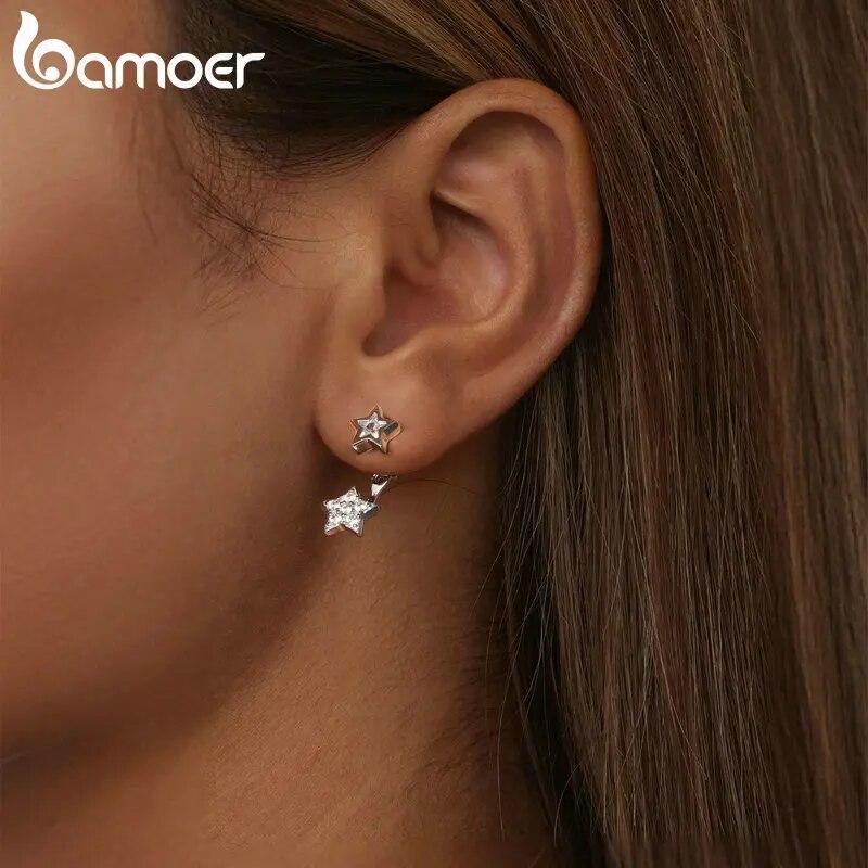 Bamoer White Gold Plated Star Earrings, Solid 925 Sterling Silver Hypoallergenic Earrings for Women Cute Girls' Studs
