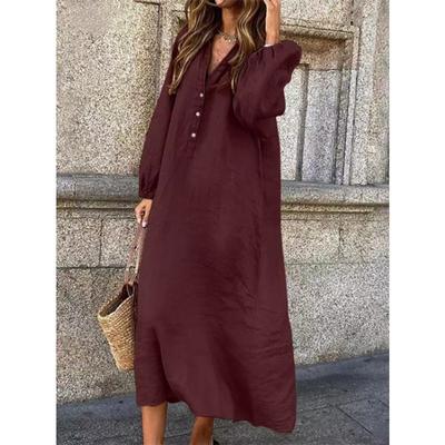 Robes décontractées à manches longues et col polo pour femme, couleur unie, imprimé, printemps-automne