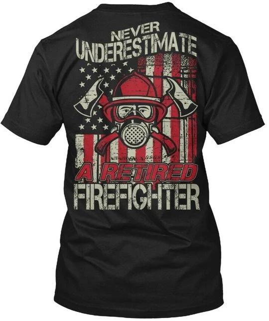 

Never Underestimate Retired Firefighters A 100% Cotton T-shirt Mens Tees Top Made in the USA T-Shirt Tee Top Unisex 4XL