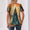 Women's Halloween V Neck Short Sleeve T-Shirt with Button Casual Top