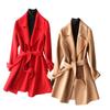 Elegant Double-Sided Pure Wool Tie-Waist Long Coat for Women
