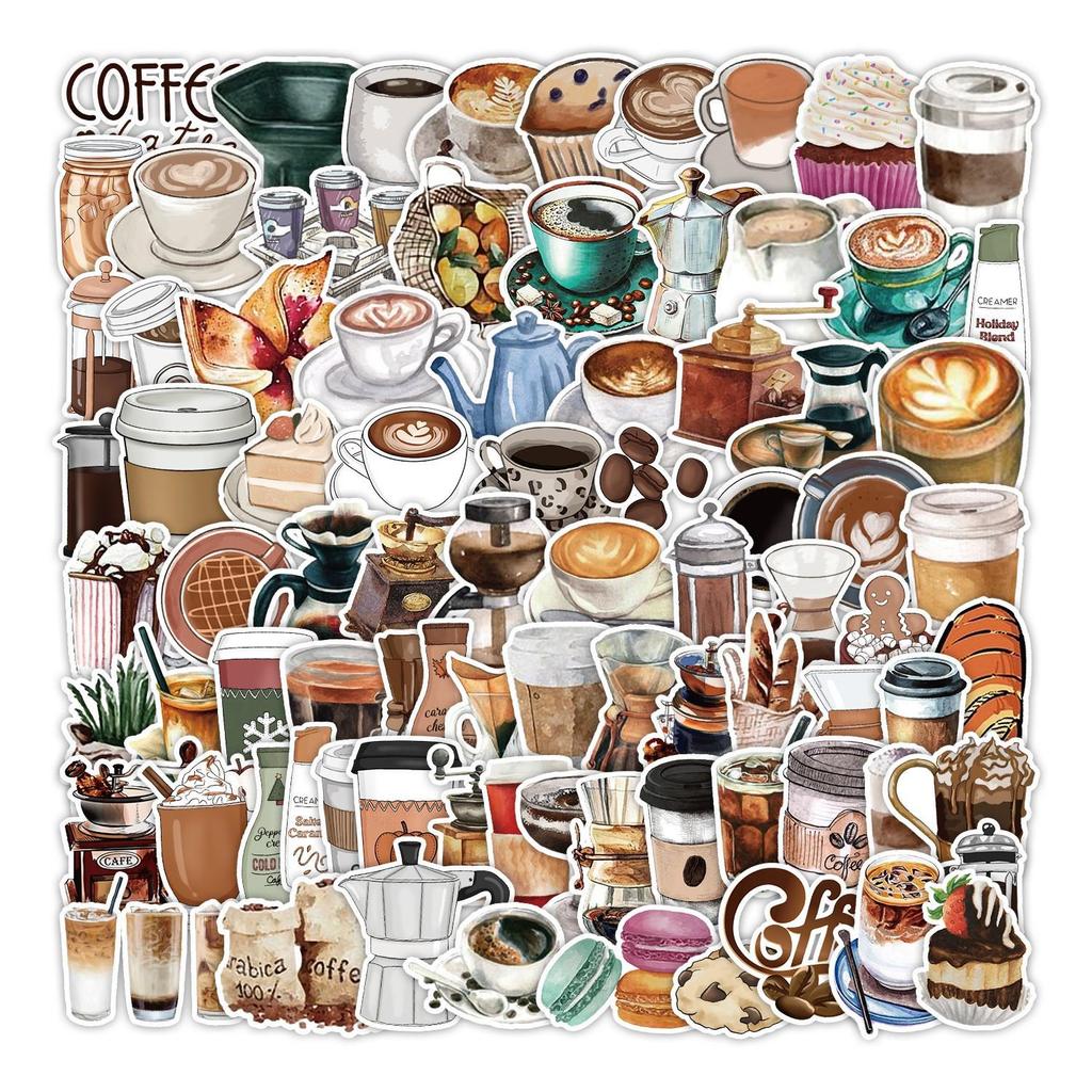 Cute Coffee Doodle Stickers: Waterproof, Decorative, 50/100 Sheets for Water Bottles & Luggage - Perfect for Kids