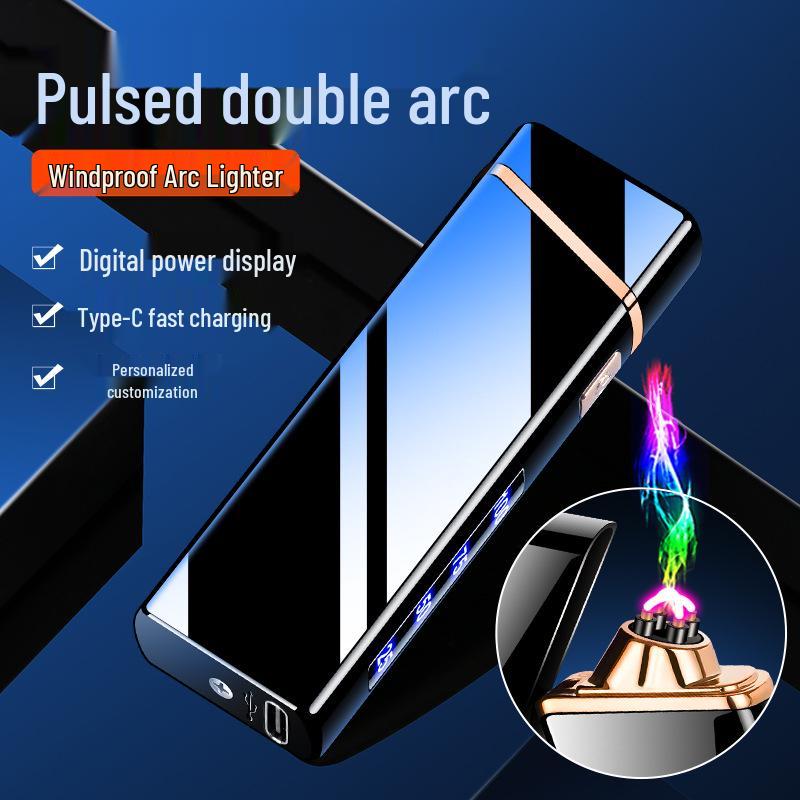 Smart Windproof Type-C Rechargeable Lighter with Dual Arc & Display