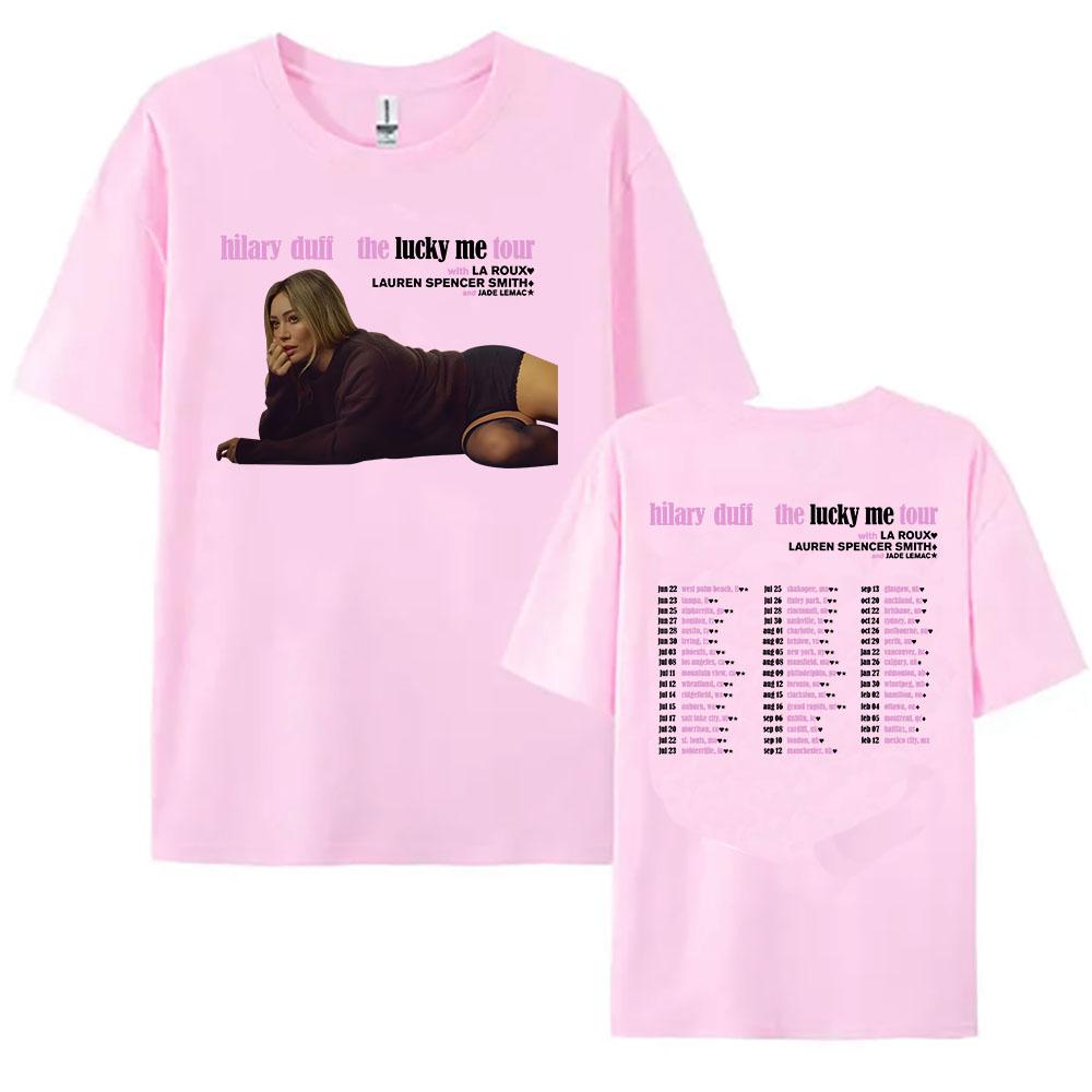 Hilary Duff The Lucky Me Tour 2026 T-Shirt Sommer Baumwolle Kurzarm Herren T-Shirts Sänger Design Grafikdruck Damen T-Shirt