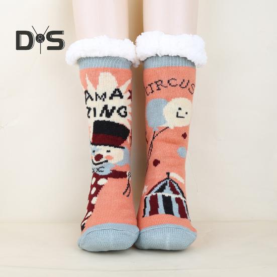 1 Pair Winter Floor Socks Thickened Fuzzy Plush Warmth Retention Christmas Print Leg Warmer Silicone Bottom Fall Winter Floor Socks Holiday Gift