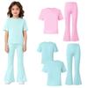 8-12 Years Girls' Solid Color T-shirt and Flare Pants Set Casual Clothes