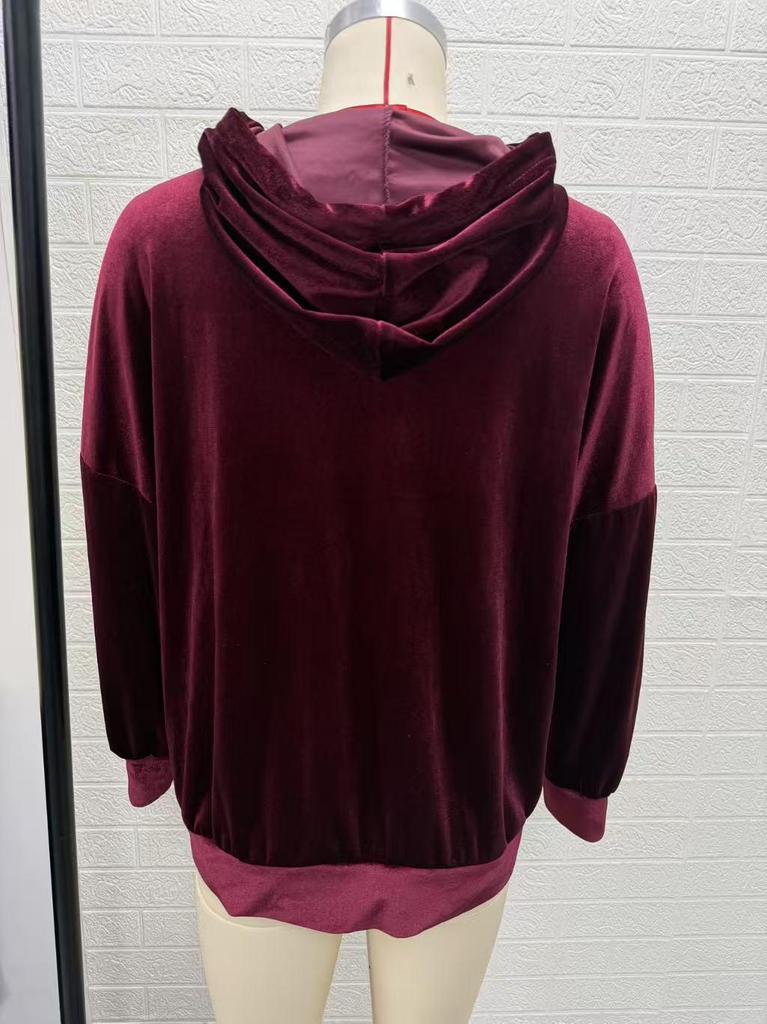 2026 Women's Autumn/Winter Velvet Hooded Button-Up Cardigan Coat - European/American Style, Solid Color, Long Sleeve, Casual Fashion
